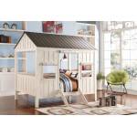 Spring Cottage White Gray Wood Full Bed W/Ladder